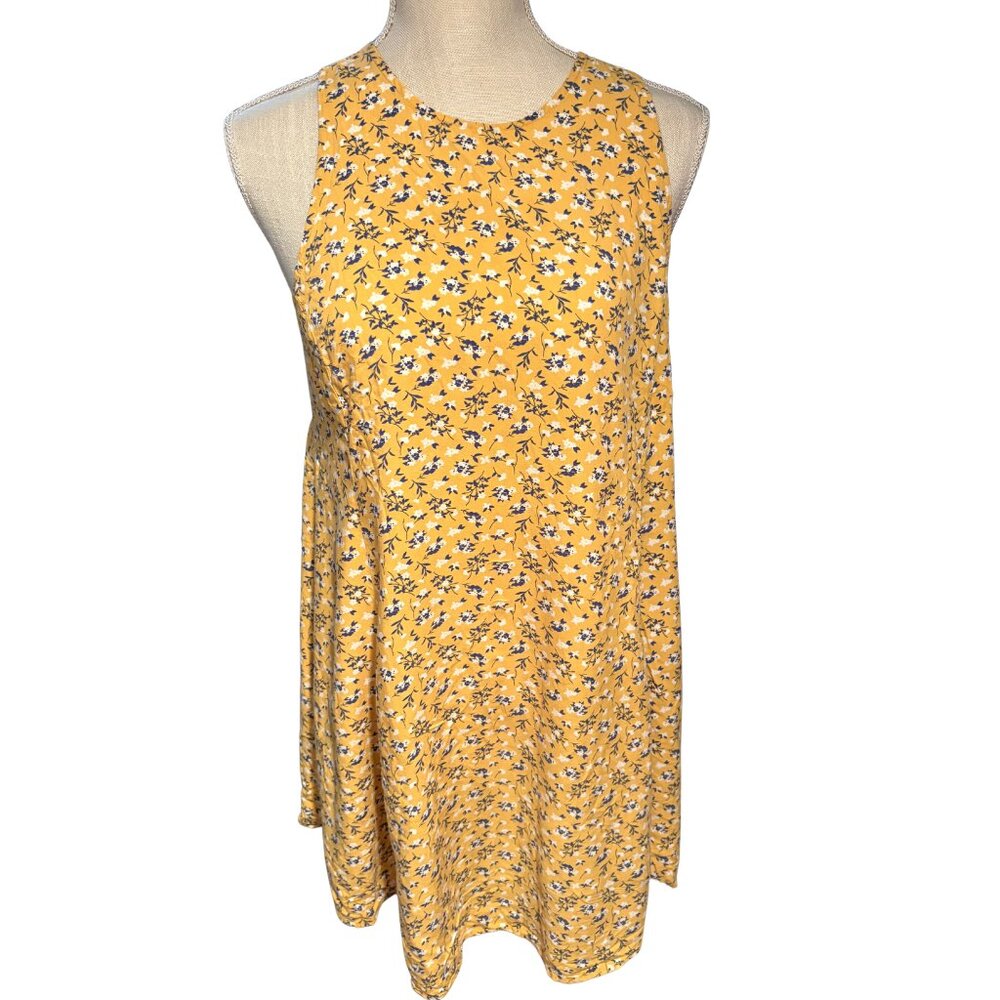 Old Navy Yellow Floral Swing Dress Sleeveless Boho Mini Dress Women M